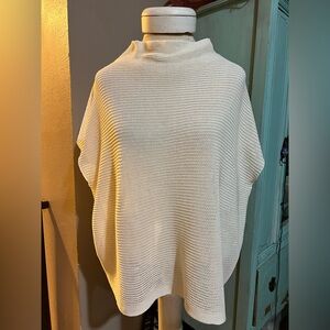 Eileen Fisher Funnel Neck Boxy Knit Cream Color Tunic Shirt Top Medium Pull Over